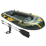 Intex 68351EP Seahawk 4 Inflatable Boat Set: Includes Deluxe 54in Boat Oars and High-Output Pump – SuperStrong PVC – Fishing Rod Holders – 4-Person – 1050lb Weight Capacity