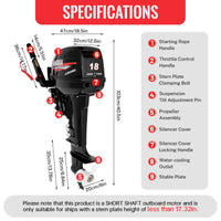 WPORDE 18HP 2-Stroke Outboard Motor Boat Engine, 246cc Heavy-Duty Fishing Boat Motor Marine Short Shaft Engine with CDI Ignition System Water-Cooled