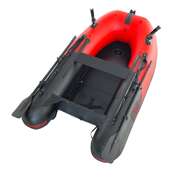 ALEKO Inflatable Boat | Yacht Dinghy Tender Raft | 3 Person | Aluminum Floor Oars | 2 Fishing Rod Holders | Heavy-Duty PVC | 2024 Model | Red and Black | 8’5”