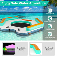 Goplus Inflatable Floating Dock, 8.7FT x 8.7FT Inflatable Dock Platform w/Detachable Ladder, Mesh Swim Lounge, Carry Bag, Water Mat Floating Platform Island Raft for Lake, Beach, Pool