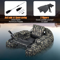 GYMAX Fishing Float Tube, 350lbs Inflatable Belly Boat with Fish Ruler, Fishing Rod Holder, Pump, Storage Bag, Flippers & Adjustable Straps, Portable Backpack Float Tube for Fishing and Angling