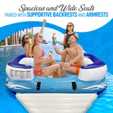 SereneLife Inflatable 4- Person Floating Island Raft, Party Island Raft w/ 4 drink holders, Use for Lounging on Lake, Beach River or Pool