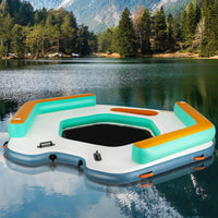 Goplus Inflatable Floating Dock, 8.7FT x 8.7FT Inflatable Dock Platform w/Detachable Ladder, Mesh Swim Lounge, Carry Bag, Water Mat Floating Platform Island Raft for Lake, Beach, Pool