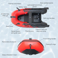 ALEKO Inflatable Boat | Yacht Dinghy Tender Raft | 3 Person | Aluminum Floor Oars | 2 Fishing Rod Holders | Heavy-Duty PVC | 2024 Model | Red and Black | 8’5”