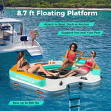 Goplus Inflatable Floating Dock, 8.7FT x 8.7FT Inflatable Dock Platform w/Detachable Ladder, Mesh Swim Lounge, Carry Bag, Water Mat Floating Platform Island Raft for Lake, Beach, Pool