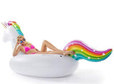 Jasonwell Giant Inflatable Unicorn Pool Float Floatie Ride On with Fast Valves Large Rideable Blow Up Summer Beach Swimming Pool Party Lounge Raft Decorations Toys Kids Adults
