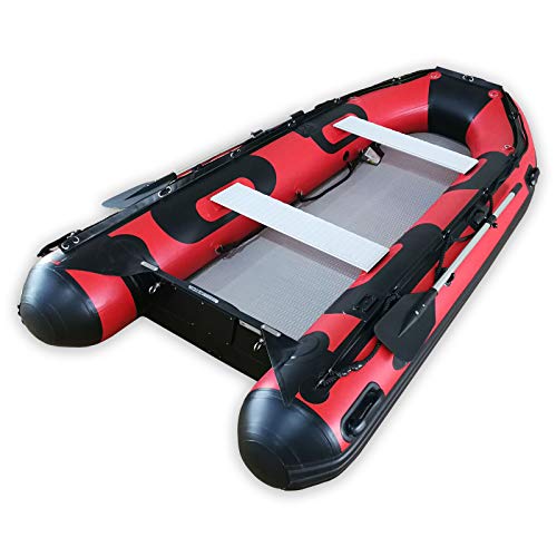 Seamax Recreational 10.8 Feet Inflatable Boat with High Pressure Airmat Floor Easy to Roll up, Max 4 Passengers and 15HP Rated-RED