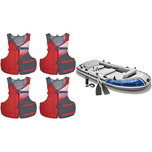 Stohlquist Fit Adult PFD Life Vest, Red [4-Pack] & Intex 68325EP Excur –  Raft Finder