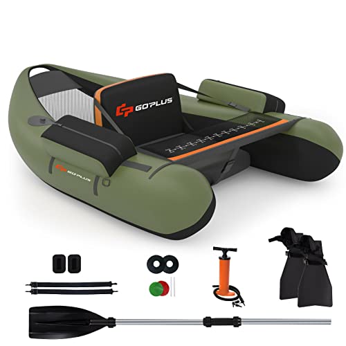 Goplus Inflatable Float Tube, Fishing Float Tube with Paddle, Flippers,  Fish Ruler, Pump, Storage Pockets, Adjustable Straps, 350LBS Load Bearing