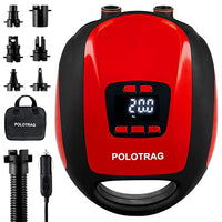 Paddle Board Pump, POLOTRAG SUP Electric Pump, Professional 20 PSI Portable Air Compressor with Auto-Off, Deflation Function and 12V DC Car Cigarette Lighter for Inflatables, Kayaks and Boats (red)