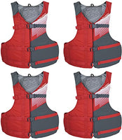 Stohlquist Fit Adult PFD Life Vest, Red [4-Pack] & Intex 68325EP Excursion Inflatable 5 Person Heavy Duty Fishing Boat Raft Set, Gray