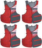 Stohlquist Fit Adult PFD Life Vest, Red [4-Pack] & Intex 68325EP Excursion Inflatable 5 Person Heavy Duty Fishing Boat Raft Set, Gray