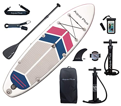 Aqua Plus Inflatable SUP for All Skill Levels Stand Up Paddle Board, Adjustable Paddle,Double Action Pump,ISUP Travel Backpack, Leash,Shoulder Strap,Youth & Adult Inflatable Paddle Board