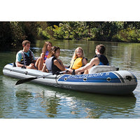 Intex Excursion Inflatable 5 Person Heavy Duty Fishing Boat Raft Set with 2 Aluminum Oars