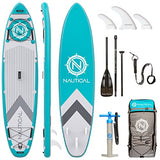 iROCKER Nautical Inflatable Stand Up Paddle Board, Superb Maneuverability 11' Long 32" Wide 6" SUP with Roller Bag, Adjustable Paddle, Pump, Leash, Fins & Repair Kit, Teal/Gray