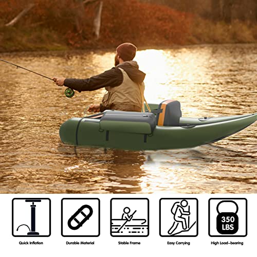 Goplus Inflatable Fishing Float Tube w/Adjustable Straps & Storage Pockets  & Fish Ruler