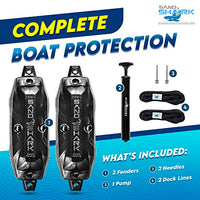 SandShark Boat Fenders - Inflatable Boat Bumpers for Docking - Modular Patent-Pending Design With Multiple Hanging Points, Heavy-Duty Pontoon Boat Fenders Kit With Dock Lines and Pump, 2-Pack (Black)