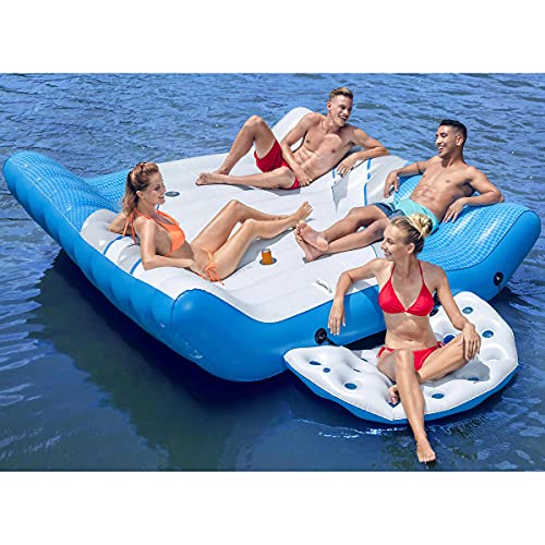 Tobin Sports Pacific Lounge Island, 4 Person Inflatable Raft with Cup Holders