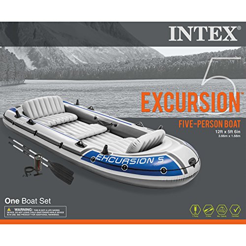 Intex Excursion Inflatable 5 Person Heavy Duty Fishing Boat Raft Set w –  Raft Finder
