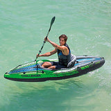 Intex Challenger K1 Kayak 1 Man Inflatable Canoe with Aluminum Oars and Hand Pump, Green/Blue