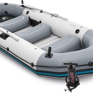 Intex Mariner Inflatable Boat Series: Includes Deluxe Boat Oars and High-Output Pump – SuperTough PVC – Wear-Resistant Keel – Removable Fishing Rod Holders – Heavy Duty Grab Handle