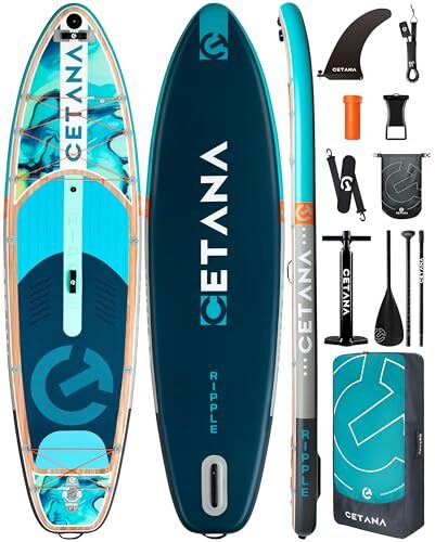 CETANA 11’6×35″ Extra Wide Stand Up Paddle Board for Adults & Youth, 400lb Capacity Inflatable Paddle Board, Sup for 2+1 Person with Removable US Fin, 100L Backpack, Floating Paddle, Safety Leash