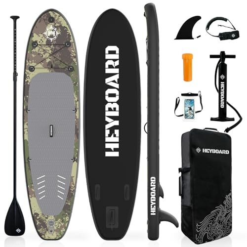 HEYBOARD Inflatable Stand Up Paddle Board 10’6″x32″x6″ Standup Paddleboard with SUP Accessories & Backpack Non-Slip Deck Leash Paddle Hand Pump Camera Mount for Youth & Adult, Camouflage Patterned