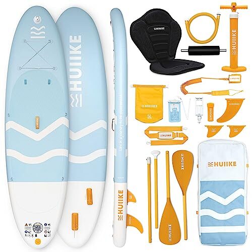 Inflatable Paddle Board with Premium Accessories – HUIIKE | Inflatable Paddle Boards for Adults with 2-in-1 Paddle, Kayak Seat | Stand Up Paddle Board Inflatable Great Stability Resistance | Sup Board